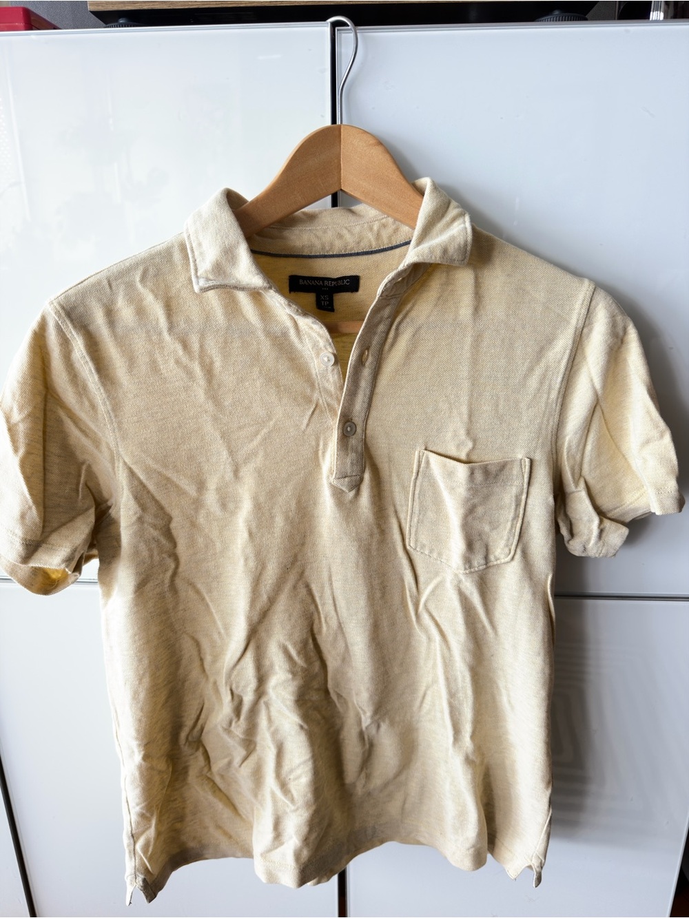 Banana Republic Men's Light Cream Polo with Chest Pocket